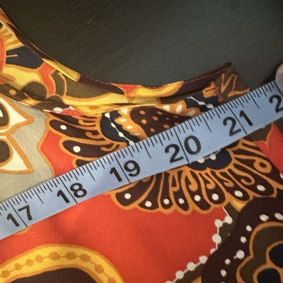 J Crew Darwin Sleeveless Blouse Size 14 Neck Ruffle Orange Brown Mosaic - Picture 6 of 6